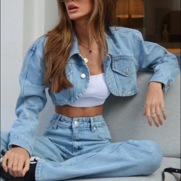 Zara blue crop denim jacket